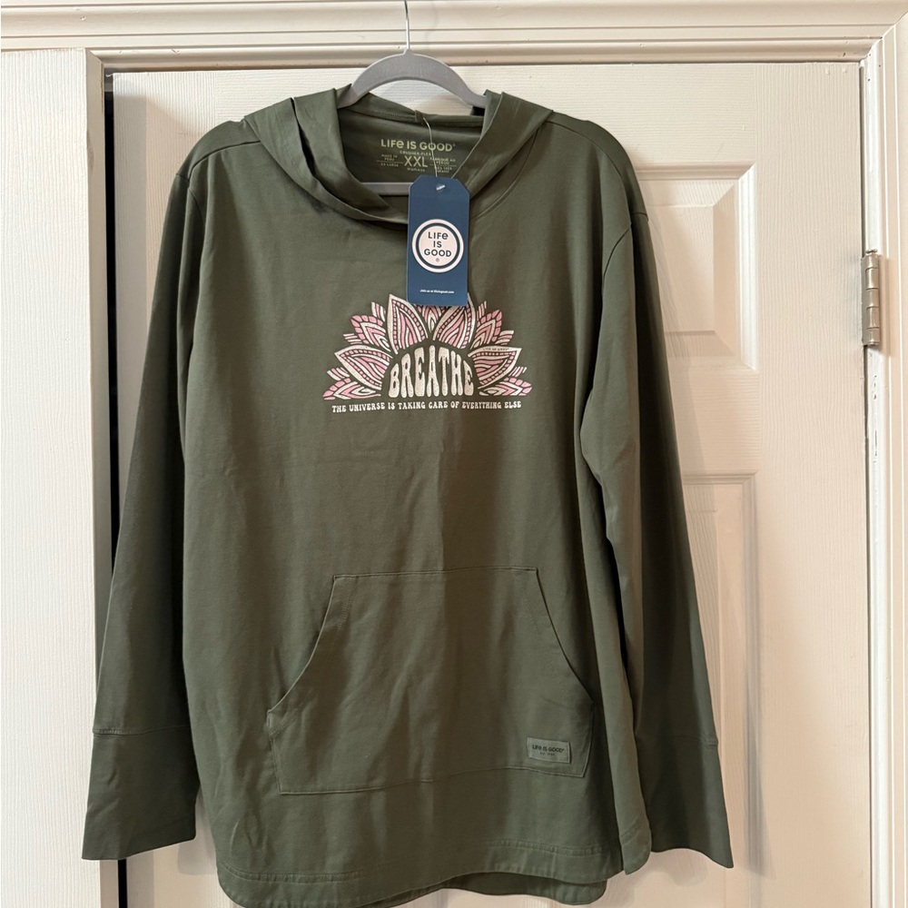 Life Is Good Olive Hoodie with Breath Floral Graphic


P1